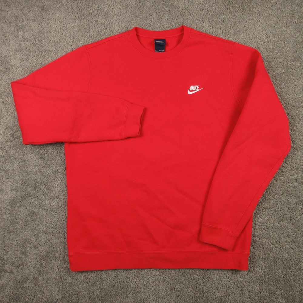 Nike Sweater Mens XL Red Sportswear Club Fleece Crewneck Sweatshirt Pullover